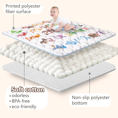 Beavtaens Baby Play Mat, 50x50 Playpen Mat with Super Soft Touch, Activity Mats with Upgraded Anti-Slip Bottom, Machine Washable Crawling Mats for Floor & Picnic (Animal Alphabets)