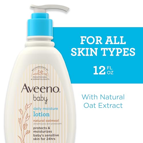 Aveeno Baby Daily Moisture Body Lotion for Sensitive Skin, Hypoallergenic Moisturizing Baby Lotion with Nourishing Oatmeal to Deeply Moisturize Baby's Skin, Fragrance-Free, 12 fl. oz