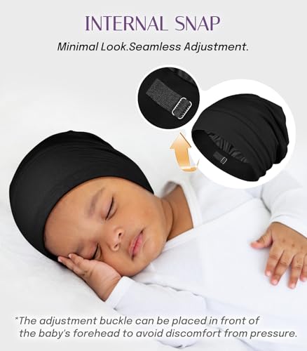 OLESILK Silk Baby Bonnet for 0-6 Months - 100% Mulberry Silk Toddler Hair Bonnet, Adjustable Night Cap for Sleeping Black