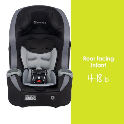 Baby Trend Trooper™ Slim 3-in-1 Convertible Car Seat, Dash Black – Slim Fit, 3-in-1 Growth Modes, Lightweight Design, Adjustable Comfort Padding