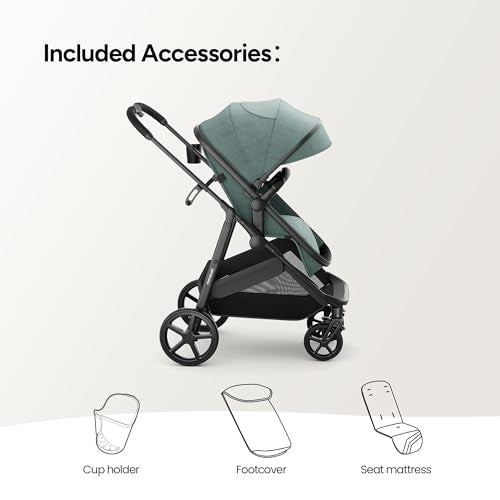 Mompush Wiz 2 in 1 Baby Stroller with Infant Pramette Mode, One Hand Fold Convertible Newborn to Toddler Stroller with Reversible Seat and Large UPF 50+ Canopy