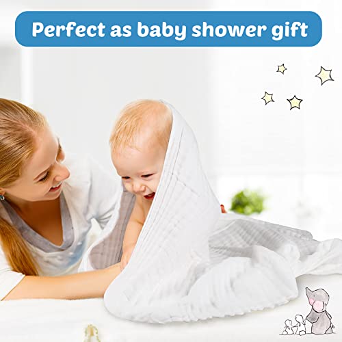 Chumia 6 Pack Baby Muslin Bath Towels Bulk 43.3 x 43.3 Inch 6 Layer Soft Cotton Swaddle Receiving Blankets Breathable Quick Dry for Newborn Infant Toddler, Baby Shower Registry Gifts(Multicolor)