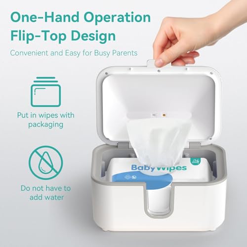 Wipe Warmer for Adult Size Wipes with UV Sanitizer, Baby Wipes Warmer, Large Capacity Wet Wipes Dispenser, 3 Temperature Settings, Night Light, Quiet Heating, Diaper Wipe Warmer, White
