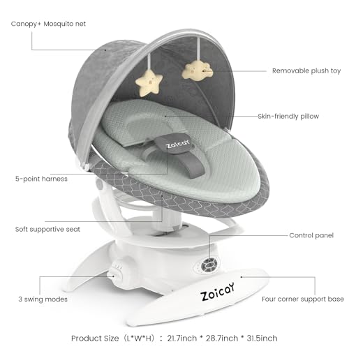 3-in-1 Baby Swing for Infants, Infant Swing with 5 Speeds & 3 Swing Modes, 12 Melodies, Electric Swing for Baby, Indoor & Outdoor Use, Up to 25 lbs, Gray