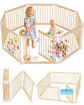 CONKKA Foldable Wooden Baby Playpen Large Play Yard for Babies, 2-in-1 New Mom Helper Portable Fence, 25" Tall Custom Wood Gate with Adjustable Size & Shape for Infants 3-18 Months -63x63x25 inch