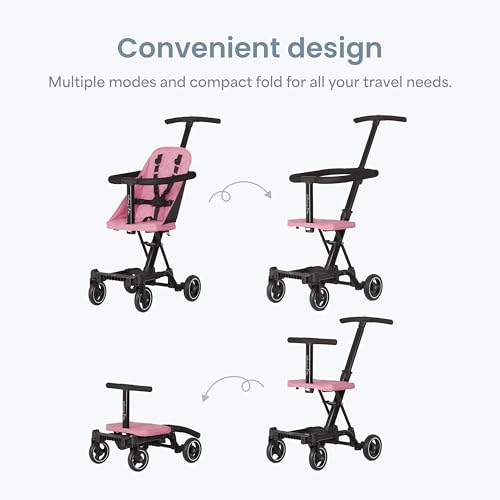 Dream On Me Coast Rider Travel Stroller, Lightweight & Compact Baby Stroller, Theme Park Approved, Book-Folding Design, Adjustable Handle, Soft-Ride Wheels, Converts to Rider & Scooter - Pink