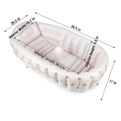 PandaEar Inflatable Baby Bathtub with Integrated Built-in Air Pump - No External Pump Needed, Non-Slip Portable Toddler Bath Tub, Travel-Friendly Foldable Infant Tub for Newborns to 24 Months（Bears）