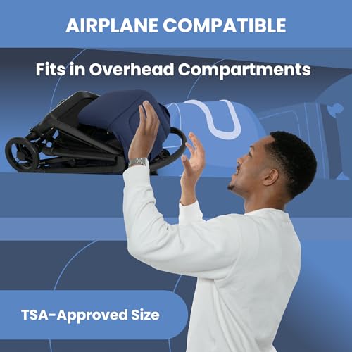 Delta Children Icon Ultra Compact Lightweight Everyday & Travel Stroller - One-Hand Fold - Only 15.6 Pounds - Fits in Overhead Compartments - Greenguard Gold Certified - Multi-Position Recline, Navy