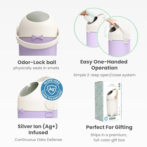 iTouchless Odor-Locking Diaper Pail - 2026 Award-Winning Ag+ Silver Ion Nursery Bin - Fits Any Bag, No Refills Needed - Includes 20 Leak-Proof Bags (Holds 300 Diapers) - Lavender Orchid Hygienic Bin
