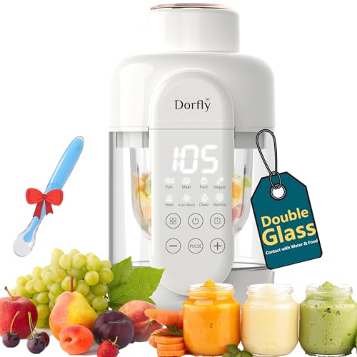 Dorfly Baby Food Maker Glass 12oz Steamer and Blender Glass Reservoir & Bowl 9 in 1 Baby Puree Maker with Stainless Steel Blades Dishwasher Safe Food Blender, Timer, Recipe