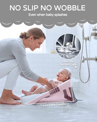 ISELECTOR Baby Bath Support Foldable Baby Bathtub Bath Tub for Newborn Infant Baby Bath Seat with Non-Slip Suction Cup 0-6 Months Infant Essentials Must Haves Ideal for Newborn Gifts (Grey)
