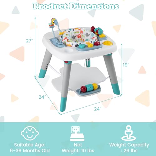 HONEY JOY Baby Bouncer Activity Center, 6-in-1 Infant Jumper & Standing Play Table w/ 360° Rotary Seat, 5 Toys, 3 Adjustable Heights, Music & Sounds, Activity Center for Babies(Blue)
