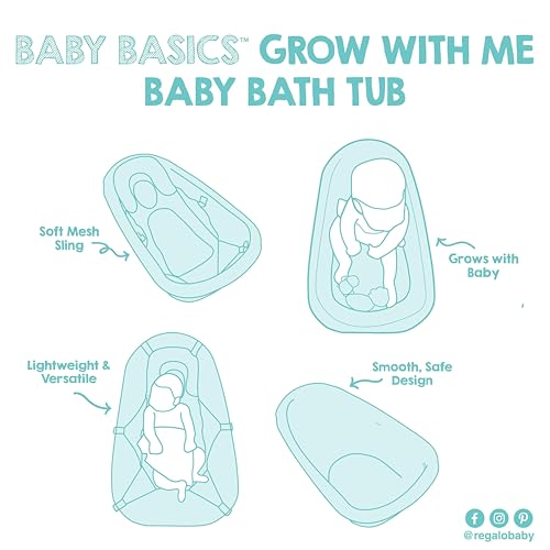 Regalo Baby Basics 3-in-1 Grow with Me Baby Bathtub with Foam Padded Air Mesh Sling, Adjustable Infant Bath Tub for Newborn to Toddler, Baby Bath Seat Support, Easy Clean with Drying Hook