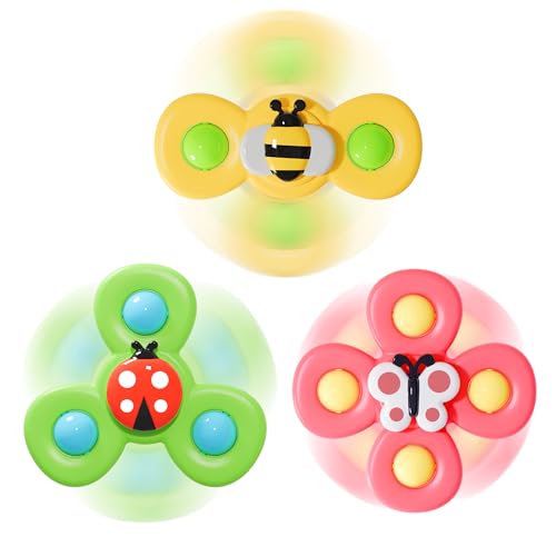 LiKee Strong Suction Cup Fidget Rotating Sensory Bath Toys for Baby Christmas Stocking Stuffers, Airplane Car Travel Table & Window Toys for Toddler Boys and Girls, 10+ Months