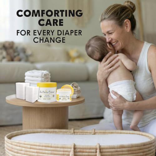La Petite Creme French Organic Diaper Balm (4 oz) - Healing & Nourishing Diaper Cream - Gentle & Safe Liniment Baby Lotion - USDA Certified Organic - Baby Essentials for Newborn