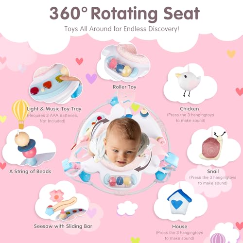 Enborbabe Baby Activity Center, 3-in-1 Grow-with-Me Baby Jumper Activity Center, 360° Rotating Jumper & Bouncer with Interactive Toys, Music, Lights and 3 Adjustable Heights for Babies 6+ Months