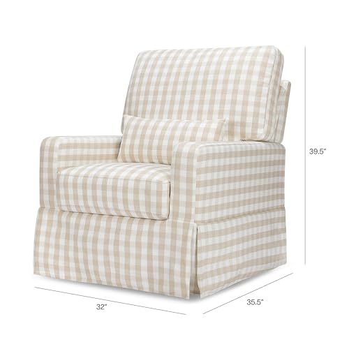 Namesake Crawford Pillowback Comfort Swivel Glider in Tan Gingham, Water Repellent & Stain Resistant, Greenguard Gold & CertiPUR-US Certified
