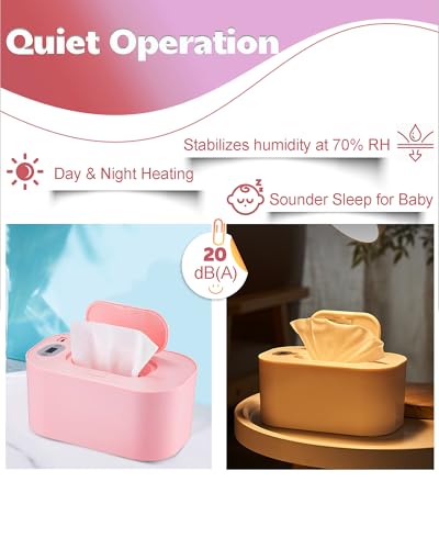 Baby Wipe Warmer, Portable USB Powered Baby Wet Wipes Dispenser Holder with Temperature Control, Paper Towel Heater for Home, Car, Travel (Roseate)