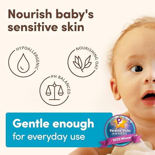 Aveeno Baby Daily Moisture Body Lotion for Sensitive Skin, Hypoallergenic Moisturizing Baby Lotion with Nourishing Oatmeal to Deeply Moisturize Baby's Skin, Fragrance-Free, 18 fl. oz