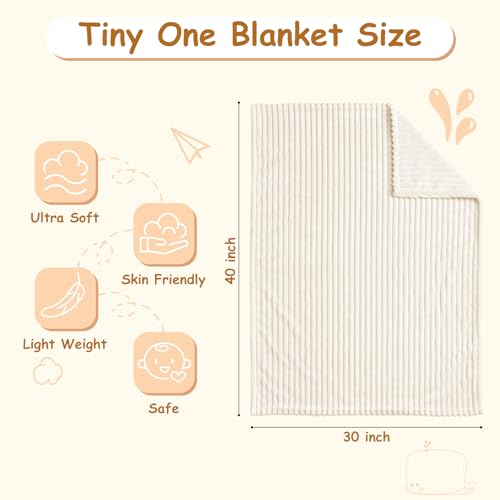 Eonkasp Soft Fleece Baby Blanket Ultra Cozy Baby Blankets for Boys Girls Warm and Lightweight Infant Toddler Newborn Receiving Gift with Reversible Stripes for Crib Stroller, 30x40 Inch, Cream