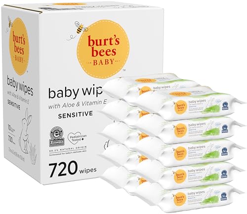 Burt’s Bees Baby Wipes, Unscented Natural for Sensitive Skin with Aloe and Vitamin E - 72 Baby Wipes – 10 Pack