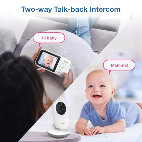 VTech Baby Monitor No WiFi – 19-Hour Video Battery for Newborns, 1000ft Range, Auto Night Vision, Two-Way Talk, Temperature Sensor, Sound-Activated Screen | VM819