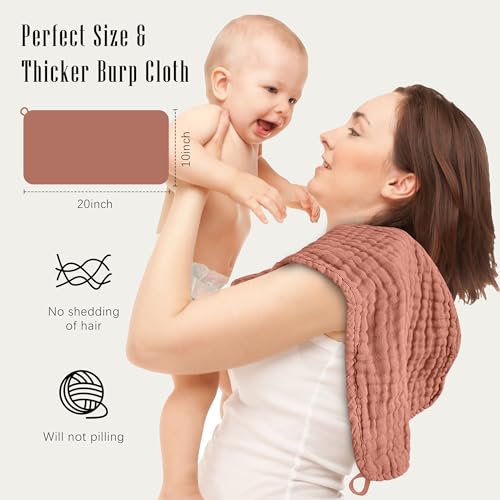 SWEET DOLPHIN 12 Pack Muslin Burp Cloths Large 100% Cotton Burping Clothes for Baby Drool - Absorbent and Soft Boys & Girls Milk Spit Up Rags for Newborn Essentials Registry - Dewy Petal
