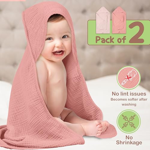 OEKO TEX 100% Organic Cotton 2 PK Muslin Baby Towels For Newborn 32x32 in