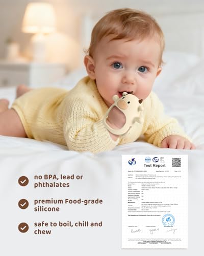 ChooKaChoo 2 Pack Baby Teething Toy for Over 3 Months, Food Grade Silicone Teething Mitten, Anti Dropping Wrist Hand Teethers Baby Chew Toys for Sucking Needs, BPA Free (MooMoo Cow)