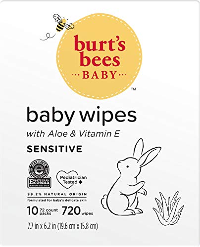 Burt’s Bees Baby Wipes, Unscented Natural for Sensitive Skin with Aloe and Vitamin E - 72 Baby Wipes – 10 Pack