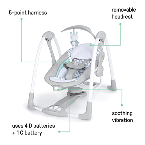 Ingenuity ConvertMe 2-in-1 Compact Portable Automatic Baby Swing & Infant Seat, Battery-Powered Vibrations, Nature Sounds, 0-9 Months 6-20 lbs (Raylan)