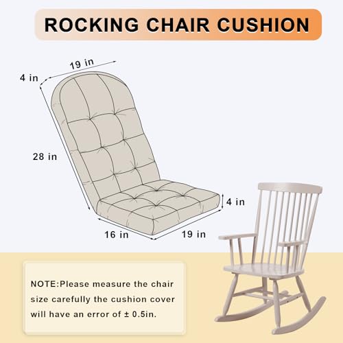 ROFIEJOX Rocking Chair Cushion - Soft Chenille Fabric Seat Pad with Tufted Design, Non-Slip Bottom and Secure Ties, for Nursery Glider, Adirondack and Indoor Rocker Chair, 44x19x4 Inch, Oyster White
