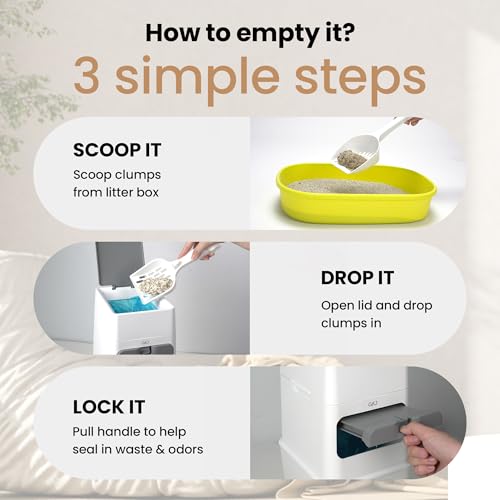 GKJ Cat Litter Box Waste Disposal System for Odor Control Cat Litter Trash Can | Includes 1 roll of 16 Easy Tear-Off Bags | Diaper Trash Can