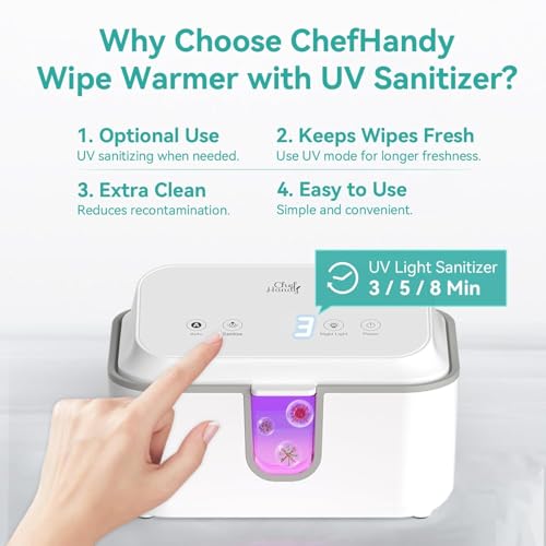 Wipe Warmer for Adult Size Wipes with UV Sanitizer, Baby Wipes Warmer, Large Capacity Wet Wipes Dispenser, 3 Temperature Settings, Night Light, Quiet Heating, Diaper Wipe Warmer, White