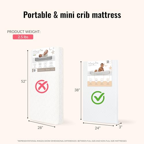 Dream On Me Sunset 2-in-1 Mini Crib Mattress, Dual-Sided Infant & Toddler, Waterproof Cover, GREENGUARD Gold Certified, 38” x 24” x 3”, Fits Mini & Select Portable Cribs, Not for Playards