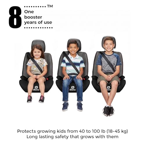 Diono Solana Lite Backless Booster Car Seat, Lightweight & Portable for Travel, Machine Washable Covers, 40-100 lbs, Black Storm