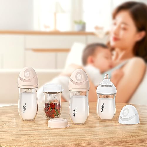 Gulicola Natural Glass Baby Bottle 8 oz for Breastfed Babies, Anti-Colic Baby Bottle Set with Medium Flow Nipple, 3 Months +, 4 Pack - Pink