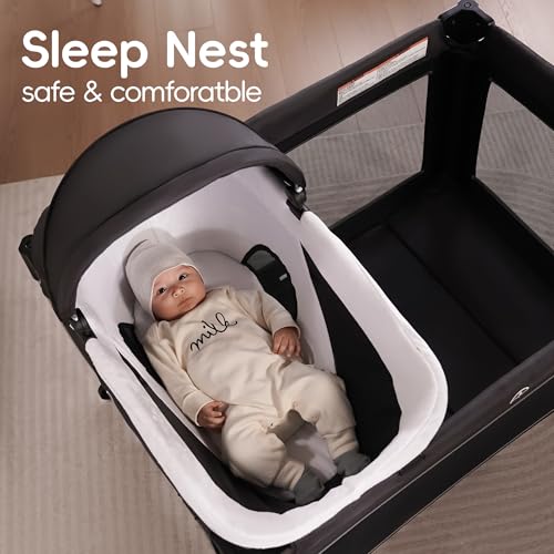 Pamo Babe 4 in 1 Baby Playards with Bassinet & Changing Table, Portable Crib Breathable Mesh and Toy Mobile