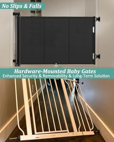 Miumoon 71 inch Retractable Baby Gates 34 inch Tall, Retractable Gate with Reinforced Strip Design to Prevent Crawling Through, 6 FT Retractable Dog Gate for Stairs, Doorways, Hallways, Indoor/Outdoor