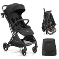 Gromast Gravity Folding Baby Stroller - Portable Travel Toddler Stroller w/Adjustable Backrest, Canopy & Cup Holder, Lightweight and UV Protected, One-Hand Automatic Folding - Black