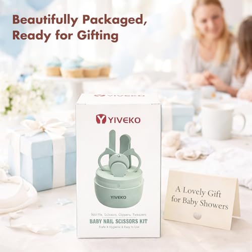 YIVEKO Baby Nail Kit, 4-in-1 Baby Nail Care Set with Cute Case, Baby Nail Clippers, Scissors, Nail File & Tweezers, Baby Manicure Kit and Pedicure kit for Newborn, Infant, Toddler, Kids-Owl Green