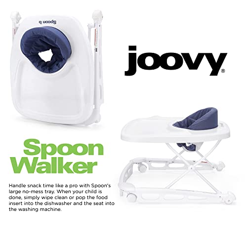 Joovy Spoon Baby Walker & Activity Center Featuring Three Adjustable Heights, Extra-Large Tray, and 30 lb Weight Capacity - JPMA Safety Certified, Blueberry