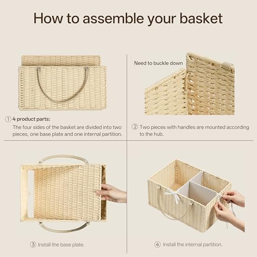 Angelhood Paper Rope Diaper Caddy, Baby Essentials Organizer, Portable Baby Shower Baskets Gift Bin, Car Storage Bag for Nursery