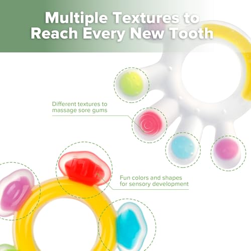 Haakaa Silicone Teether Combo, Baby Freezer Teething Toys for Sore Gums, Easy-Grip Sensory Teethers for 3M+ Babies, Palm & Ferris Wheel Shapes, BPA Free, 2 Pack