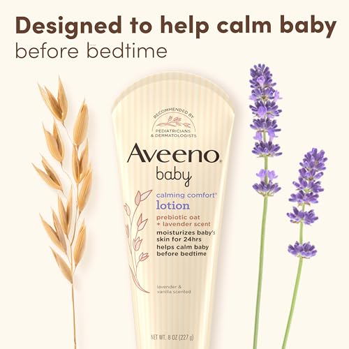 Aveeno Baby Calming Comfort Moisturizing Body Lotion with Relaxing Lavender & Vanilla Scents, Non-Greasy Baby Lotion, Natural Oatmeal & Dimethicone, Paraben- & Phthalate-Free, 8 fl. oz