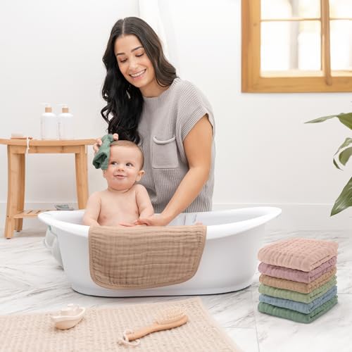 Comfy Cubs Muslin Baby Washcloths 6 Pack - Soft 6-Layer Cotton Wash Cloths for Sensitive Skin - 10"x10" Large, Gentle, Absorbent Infant Essentials for Newborn and Toddlers - Multicolor