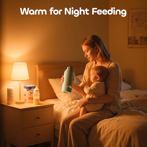 QIBOX Portable Bottle Warmer for Travel - 3Min Fast Heating of Breast Milk and Formula, 36W Fast Charge, 17 Ounces Large Capacity, Baby Bottle Warmer On The Go for Outdoor Airplane and Car, Green
