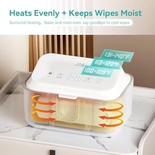Wipe Warmer for Adult Size Wipes with UV Sanitizer, Baby Wipes Warmer, Large Capacity Wet Wipes Dispenser, 3 Temperature Settings, Night Light, Quiet Heating, Diaper Wipe Warmer, White