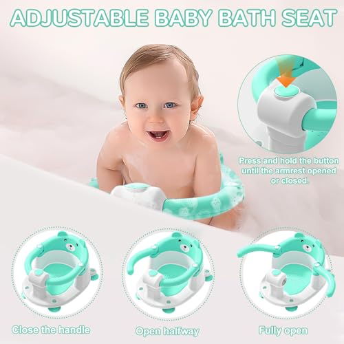 Baby Bath Seat for Babies 5-10 Months, Non-Slip Toddler Bath Seats for Babies Sitting Up, Safe Infant & Newborn Bathtub Chair with 4 Suction Cups & Soft Cushion for Shower,Mint