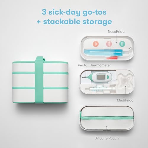Frida Baby Mobile Medicine Cabinet Travel Kit, Set Baby Essentials Gift Set Includes NoseFrida Snotsucker, Rectal Thermometer, MediFrida Medicine Dispenser with Portable Carrying Case
